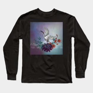 Wonderful crane with flowers Long Sleeve T-Shirt